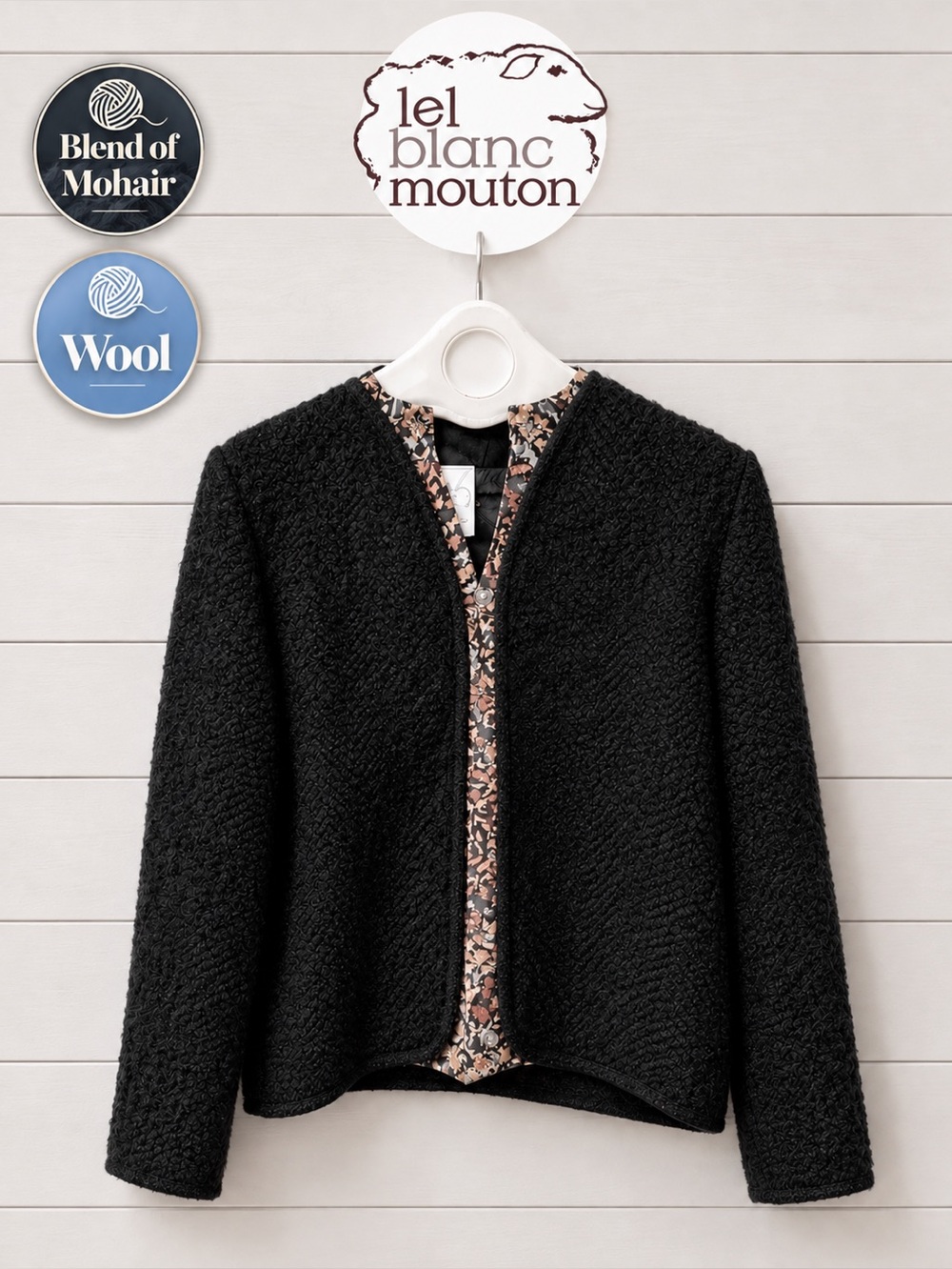 Traditional Black Wool Jacket – Le Blanc Mouton (Size M)